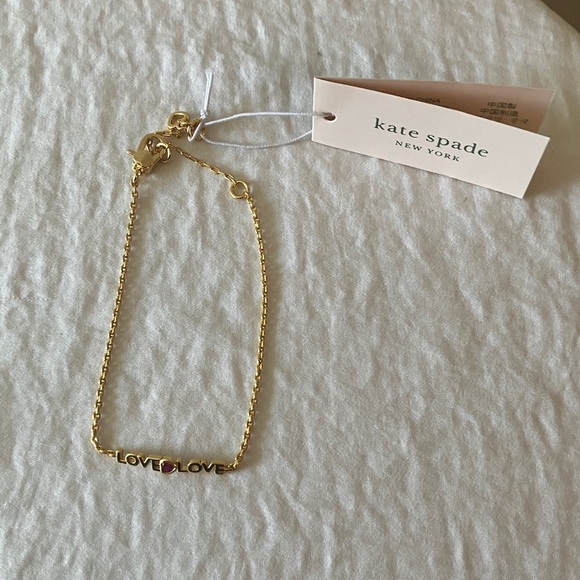 Kate Spade: Gold Tone “Love Love” Bracelet- Red Heart Accent- Pink Dust Bag - Picture 8 of 14